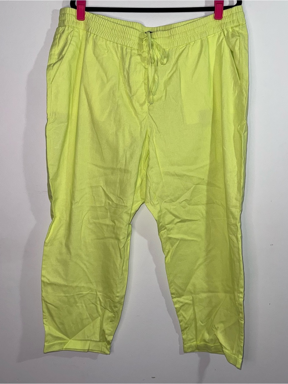 J.Crew Size 18 Neon Lime Green Linen Cotton Cropped Pull On Pants NWT